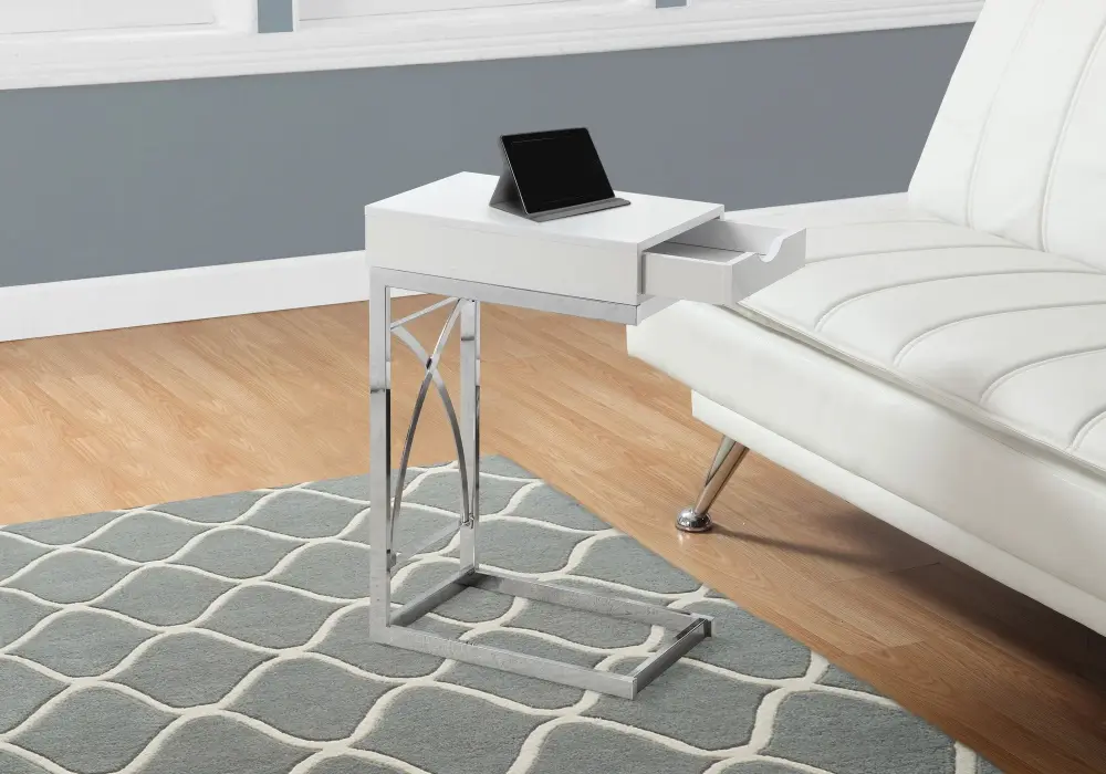 Accent Table, C - Shaped Reflective Contemporary & Modern - White