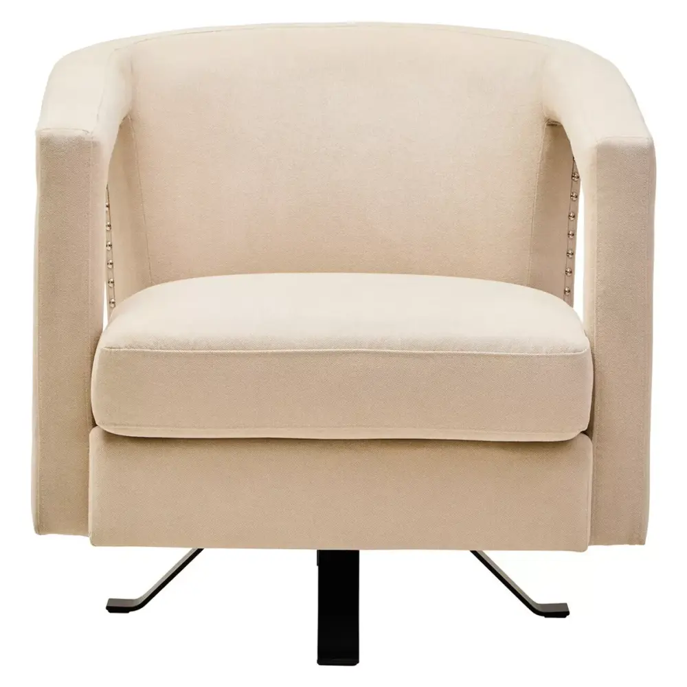 Handcrafted Hestia Velvet Swivel Chair - Ecru