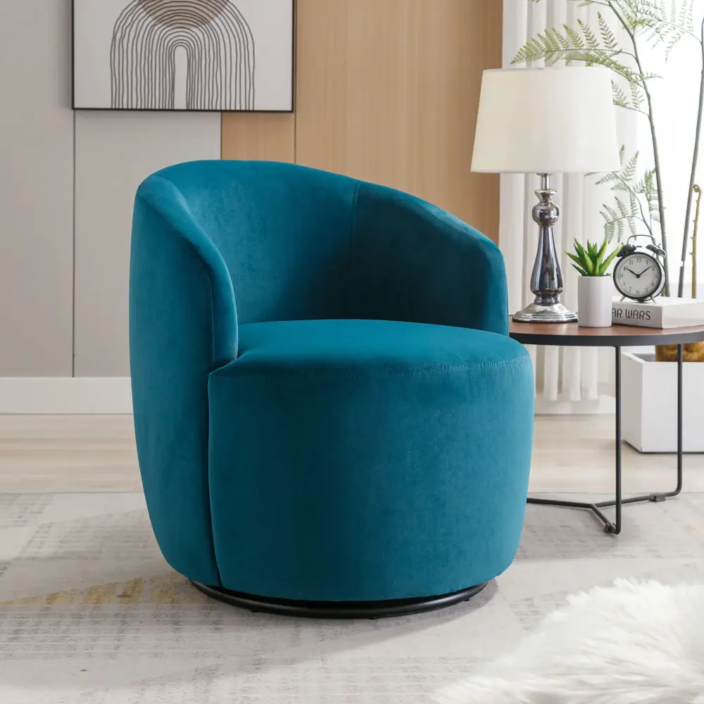 Hand-Woven Rattan Swivel Accent Armchair Barrel Chair Powder Coating Metallic Ring