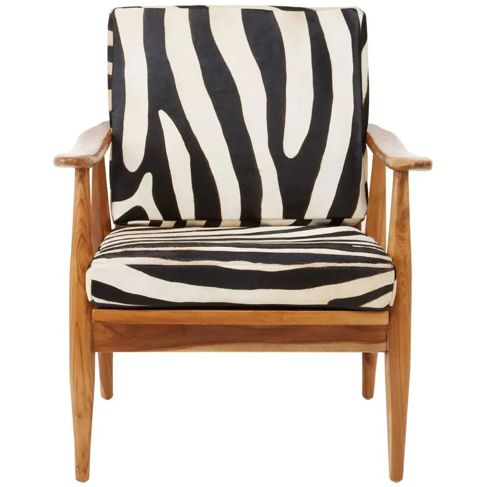 Kathy Accent Chair - Unrefined Teak & Zebra Print Leather