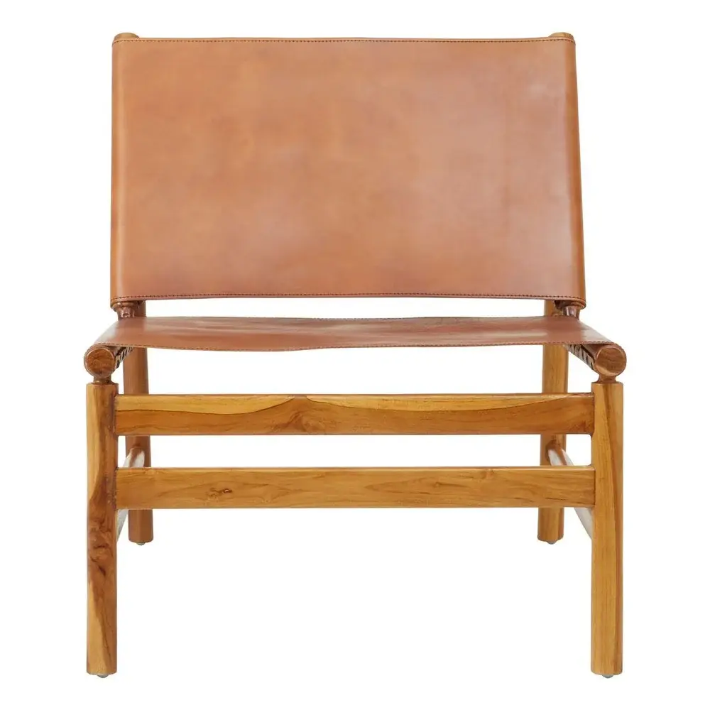 Kendra Accent Chair - Authentic Teak Wood & Brown Leather