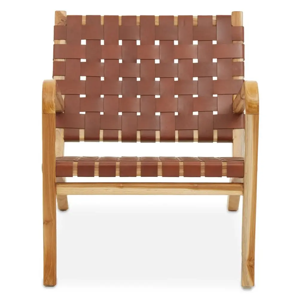 Kyrie Accent Chair - Natural Teakwood & Antique Brown Leather