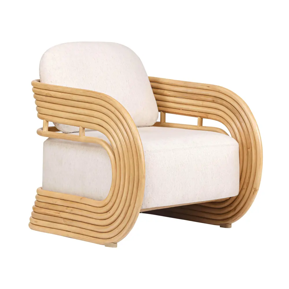 Lauretta Cream Fabric and Unadulterated Rattan Accent Chair