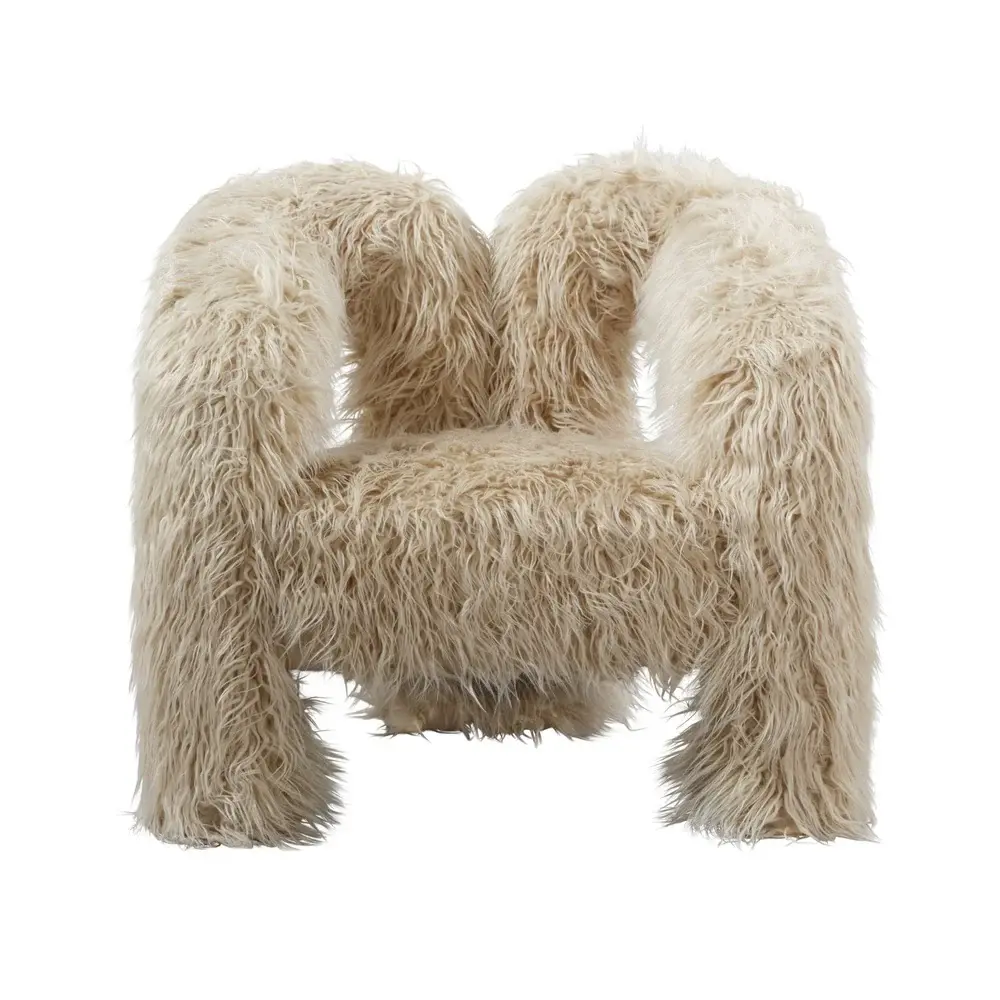 Mid-Century Modern Deja Accent Chair - Ivory Faux Fur