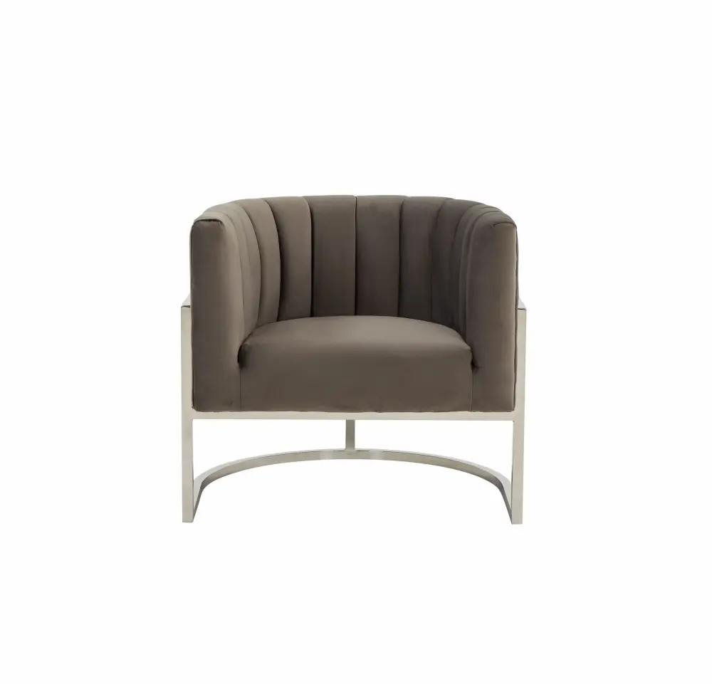 Modrest Landau - Modern Grey Velvet & Rust-proof Steel Accent Chair