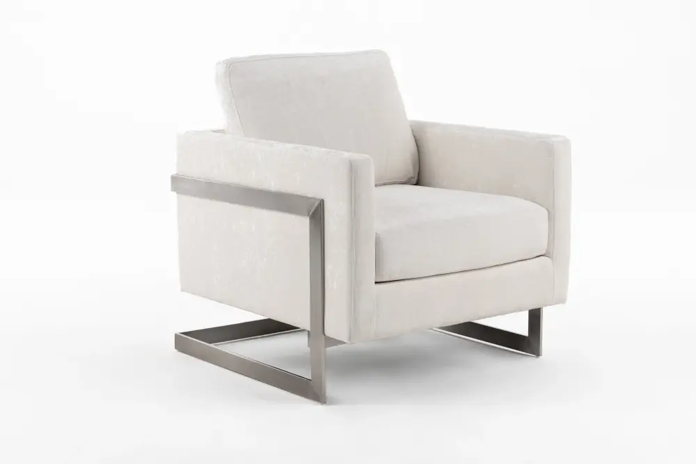 Modrest Prince - Contemporary Off Ivory Fabric and Silver Accent Chair