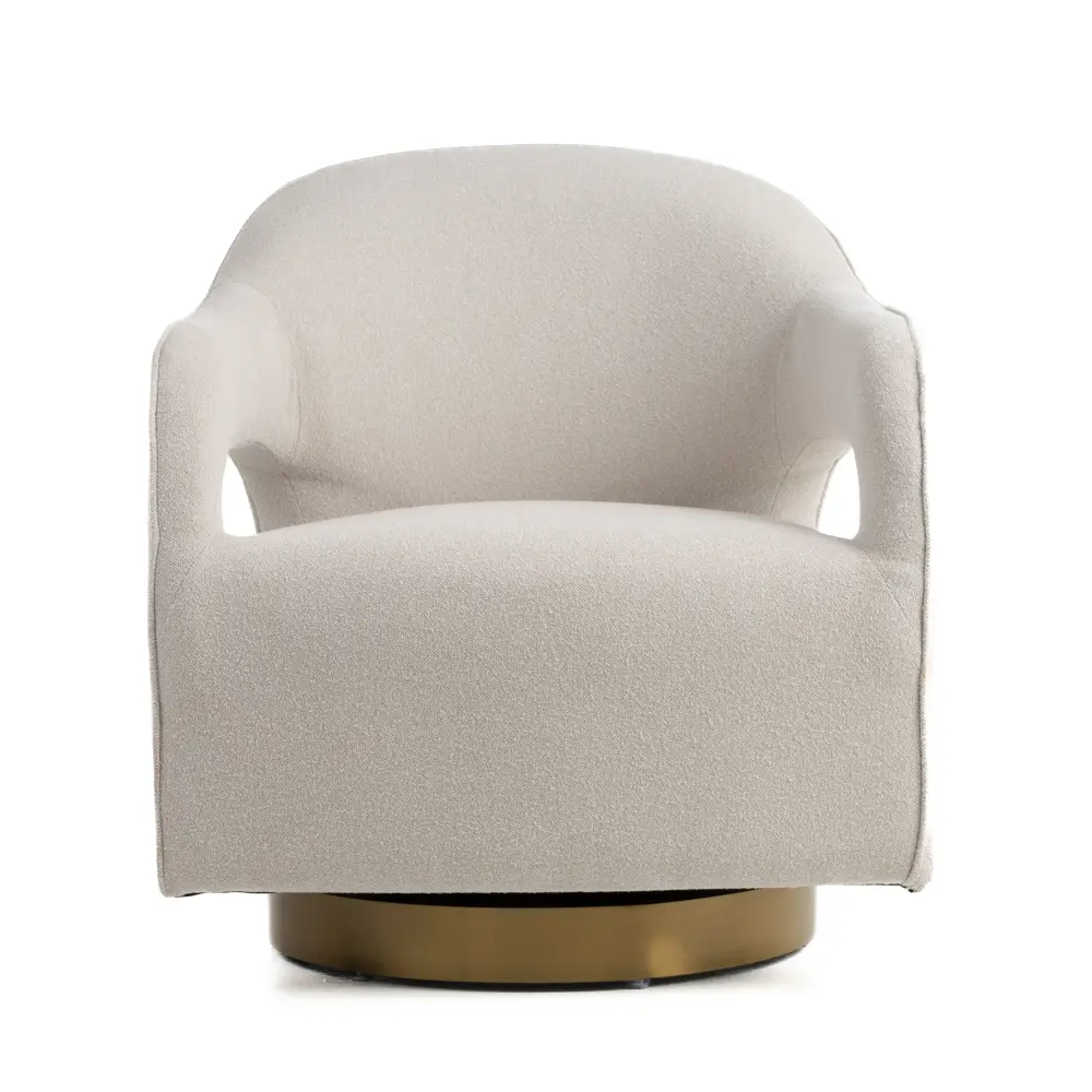 Modrest Worley - Present-day Beige Fabric + Gold Swivel Accent Chair Genuine Leather