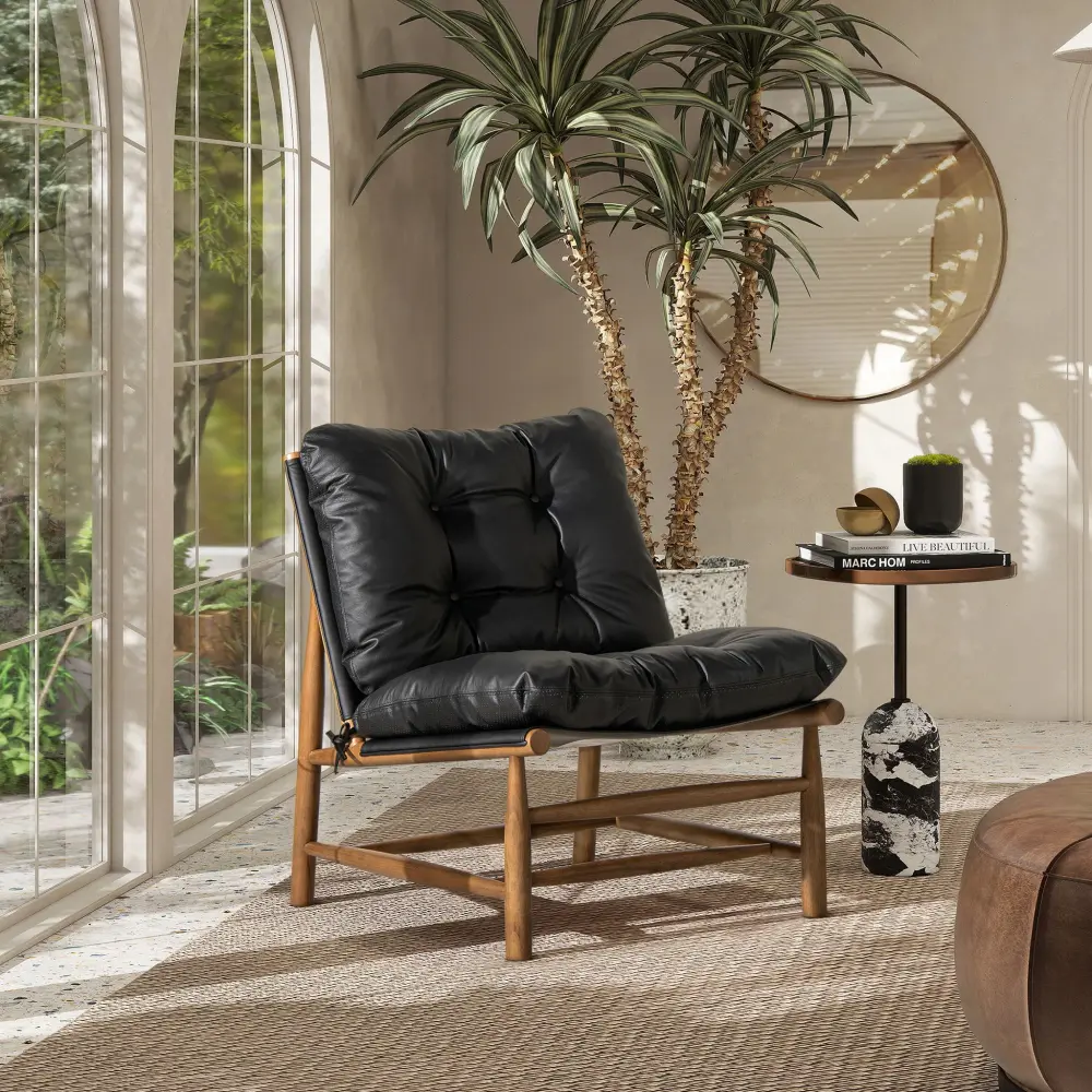 Oxford Leather Mid-Century Today's Accent Chair - Noir Black