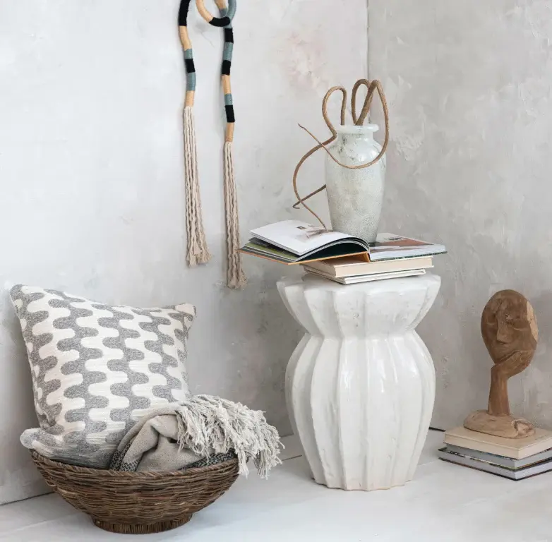Sculpted Stoneware Table/Stool, Ivory