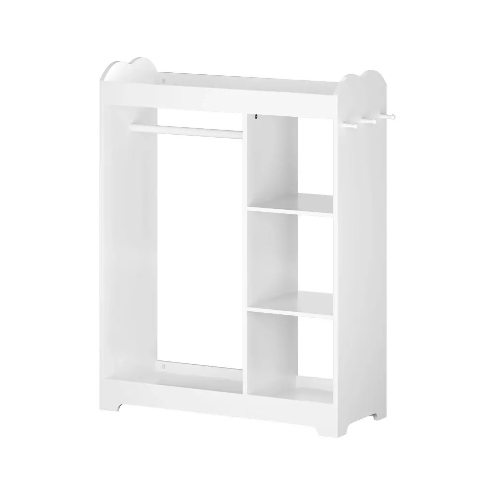 Dress Up Storage Mirror And Hooks, Clothes Rack Hanging Rod, 3 Side Hooks, Open Shelves, Top Shelf Organizer - Alabaster