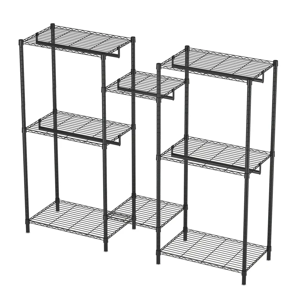 Heavy Duty Garment Rack 8 Adjustable Wire Shelves And 5 Clothes Rails, Freestanding Closet Organizer Metallic - Black