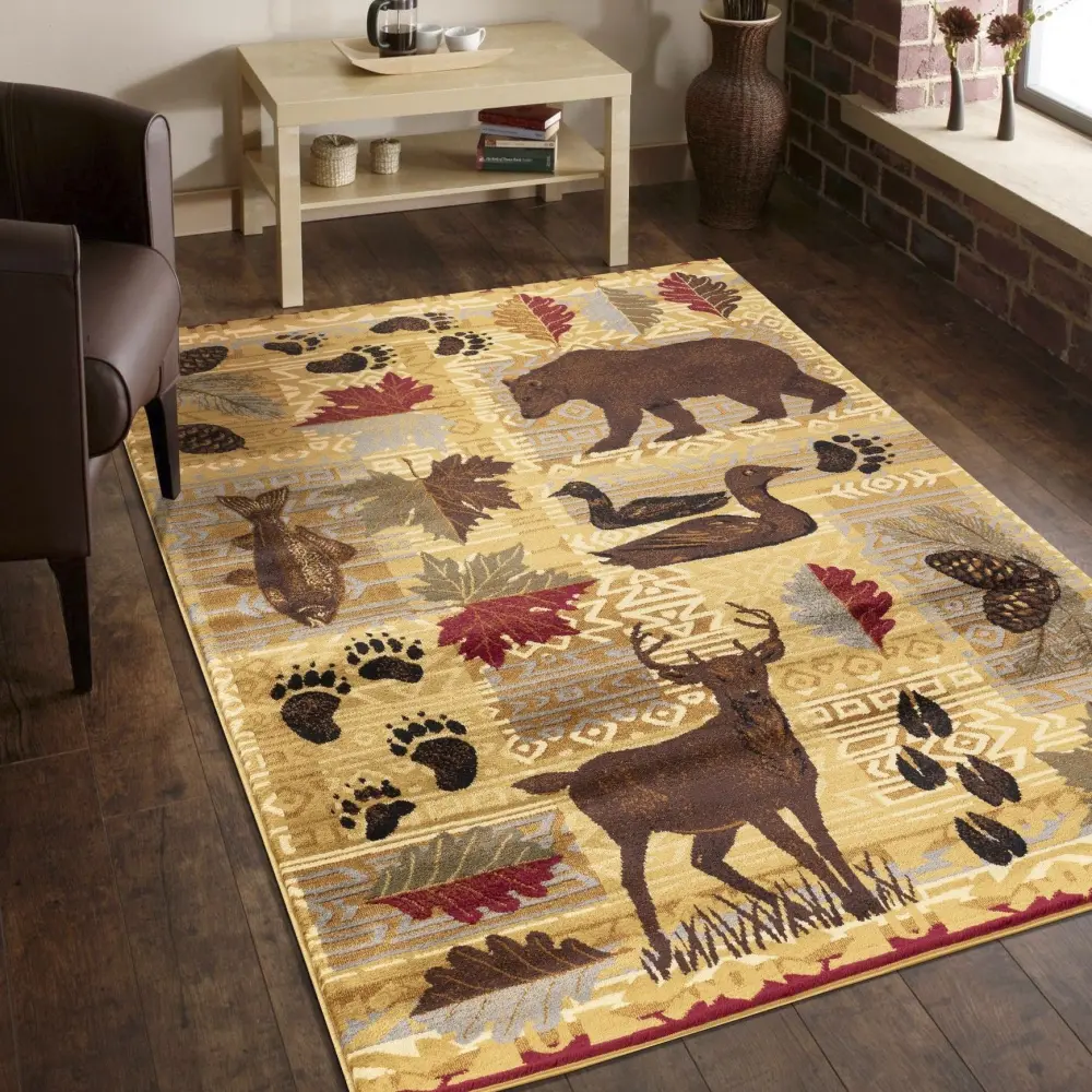Nature's Nest - 5'3" X 7'3" Polypropylene, Lodge Area Rug - Several / Beige
