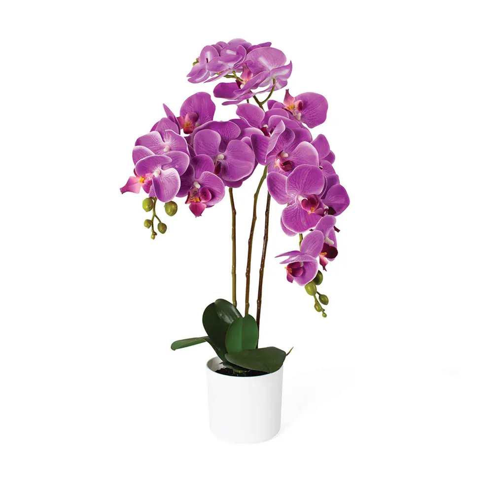 Artificial Indoor Pink Orchid Ivory Pot, 21"