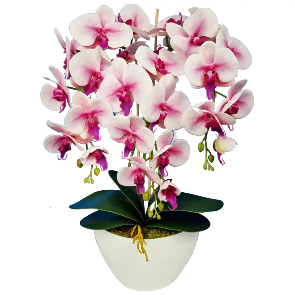 Damich Artificial Orchid Flower Pot Plant Artificial Flower Decoration 3-flowering Branches Height About 60cm Salmon