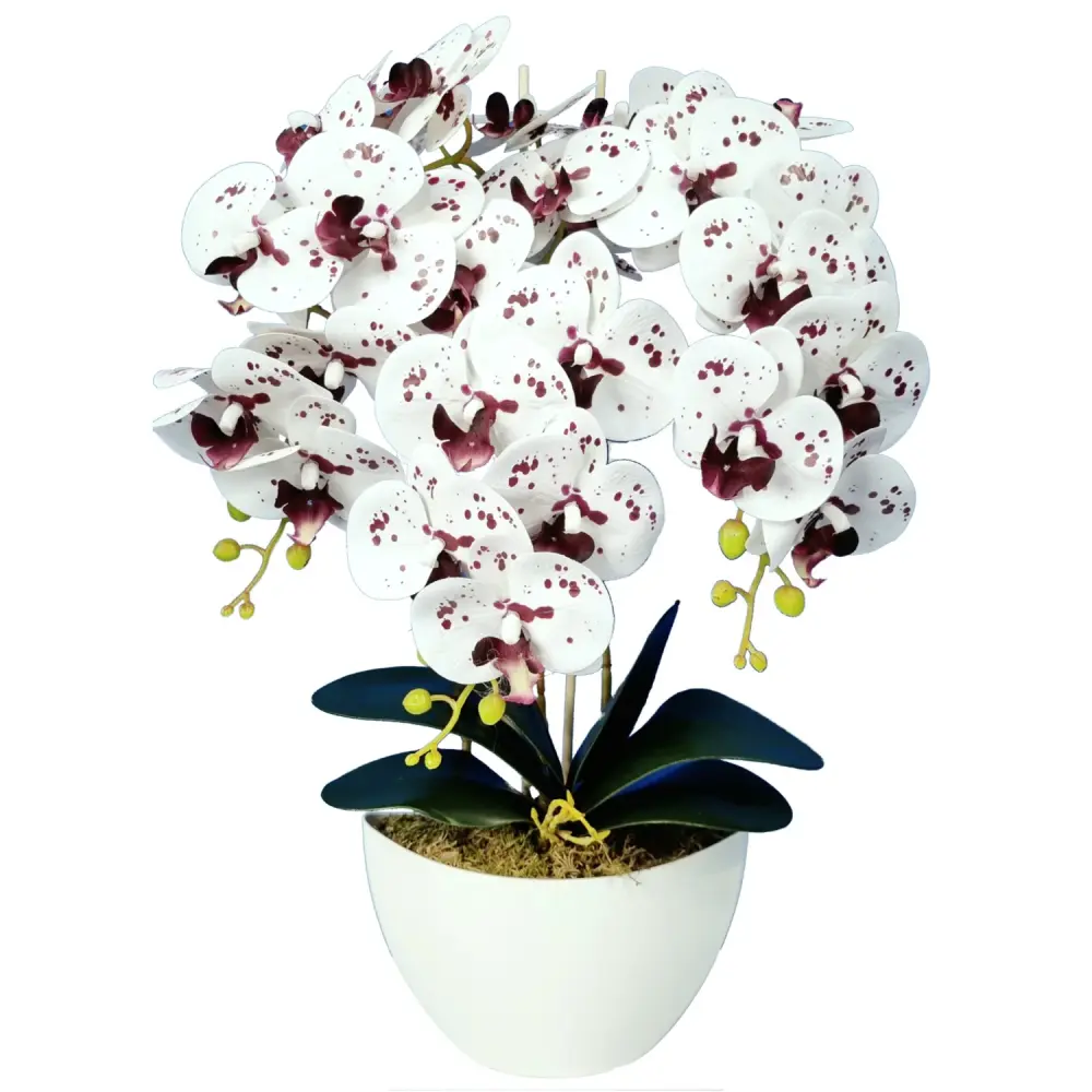 Damich Artificial Orchid Flower Pot Plant Artificial Flower Decoration 3-flowering Branches Height About 60cm Spotted Chalk