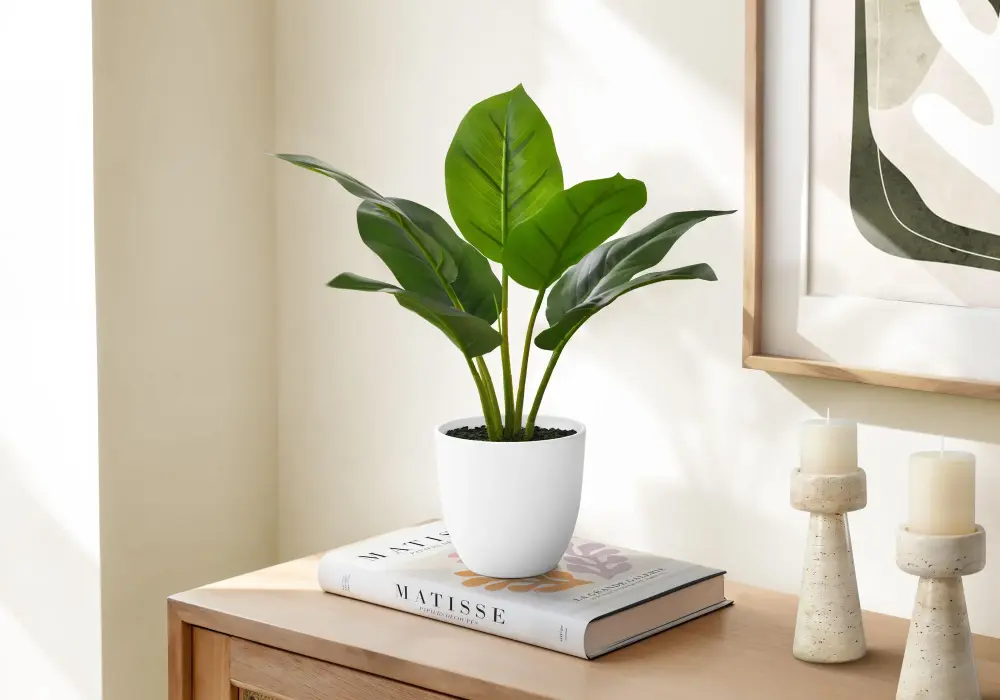 Large Fiddle Leaf 17" Tall, Artificial Plant, Aureum, Indoor, Faux, Fake, Table, Greenery, Potted, True Touch, Decorative ...