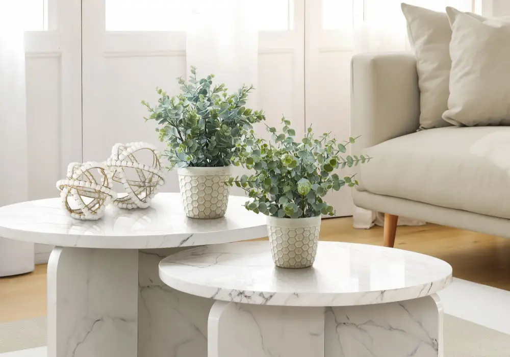 13" Tall, Artificial Plant, Eucalyptus Grass, Indoor, Faux, Fake, Table, Greenery, Potted, Decorative (Set 2) - Olive / White