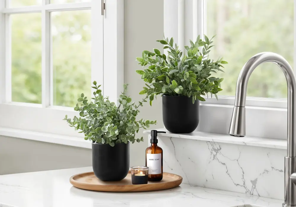 11" Tall, Artificial Plant, Eucalyptus Grass, Indoor, Faux, Fake, Table, Greenery, Potted, Decorative (Set 2) - Emerald / ...