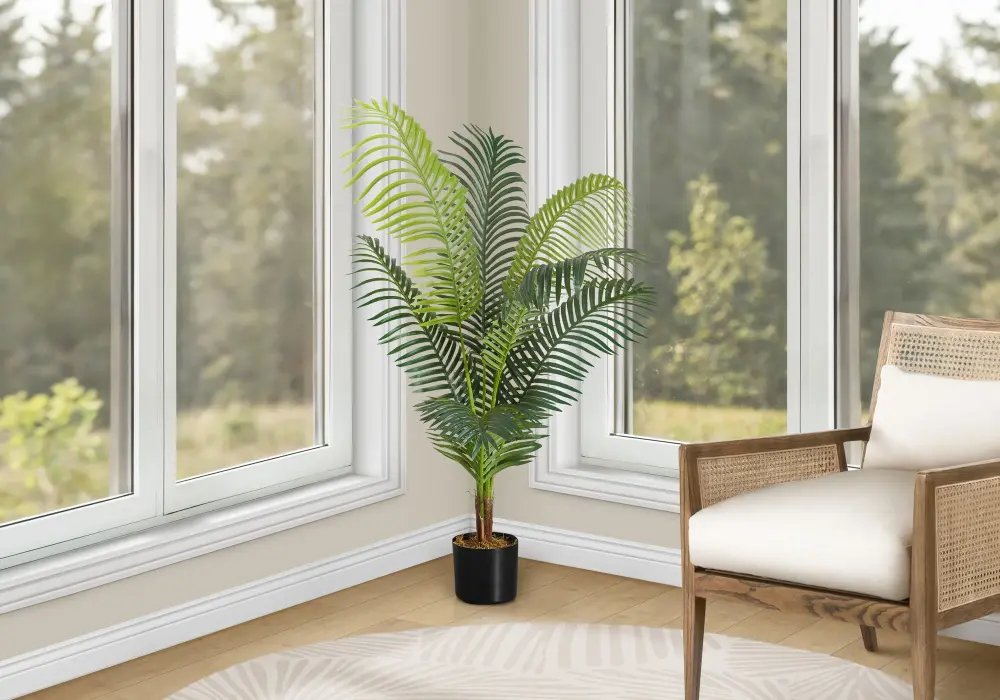 47" Tall, Artificial Plant, Palm Tree, Indoor, Faux, Fake, Floor, Greenery, Potted, Real Touch, Decorative - Emerald / Black
