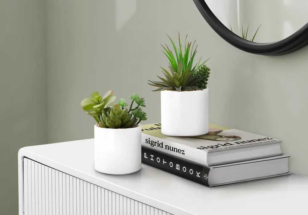 7" Tall, Artificial Plant, Succulent, Indoor, Faux, Fake, Table, Greenery, Potted, Decorative (Set 2) - Sage / White