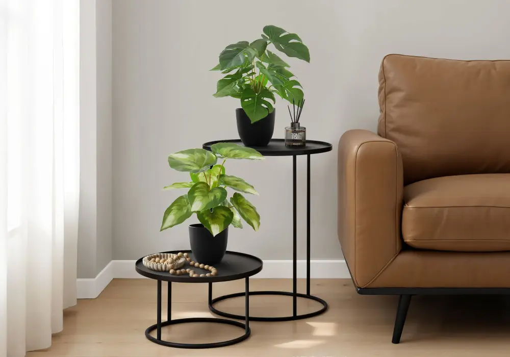 13" Towering, Artificial Plant, Monstera Calthea, Indoor, Faux, Fake, Table, Greenery, Potted, Decorative (Set 2) - Green ...