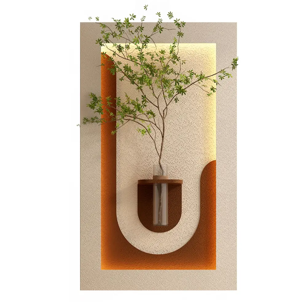Modifiable 3 Color LED Sandstone Wall Decor Simulated Plants, Vase & Rabbit Statue - Light Coffee