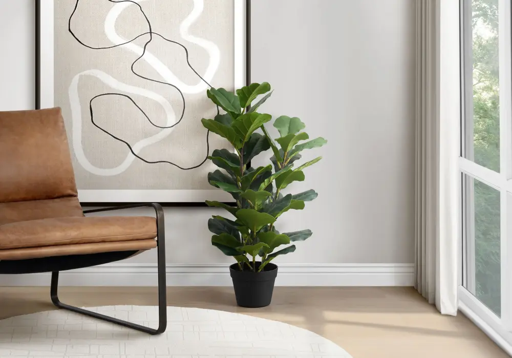 Lifelike Faux 32" Tall, Artificial Plant, Fiddle Tree, Indoor, Faux, Fake, Floor, Greenery, Potted, Original Touch, Decora...