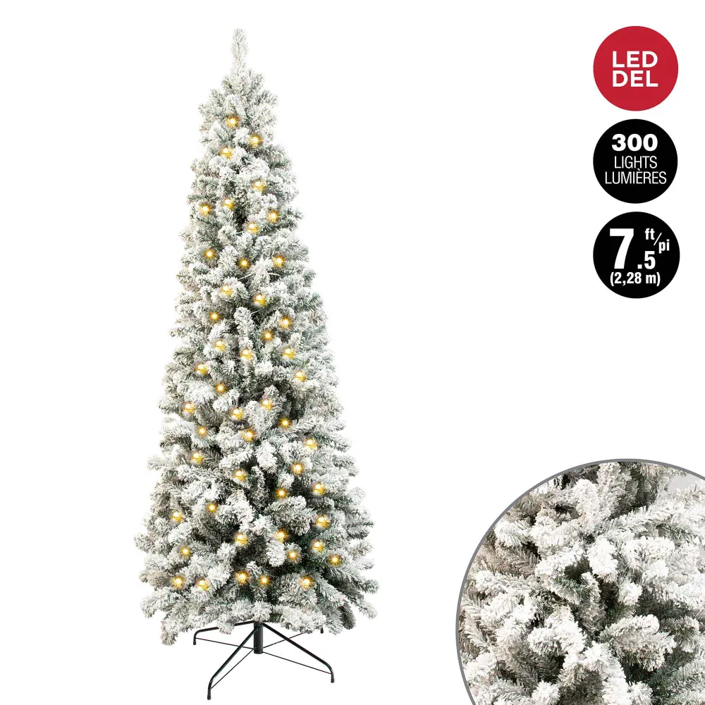 Slim Flocked Fir Tree 300 Toasty White LED Lights 626 Tips, 7' (2.13 m)