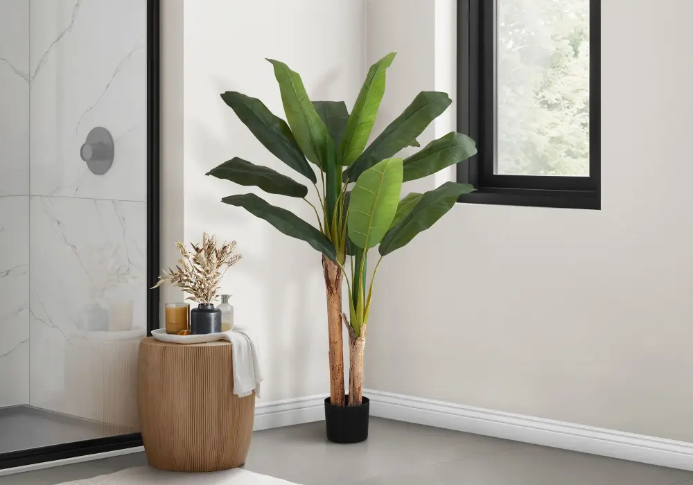 55" Tall, Artificial Plant, Banana Tree, Indoor, Faux, Fake, Floor, Greenery, Potted, Real Touch, Decorative - Mint / Black
