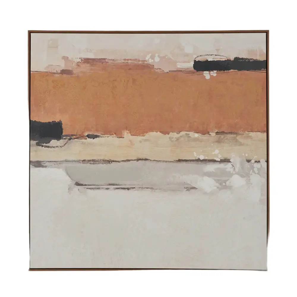 Abstract Square Canvas - Ivory & Terracotta Oak Effect Frame