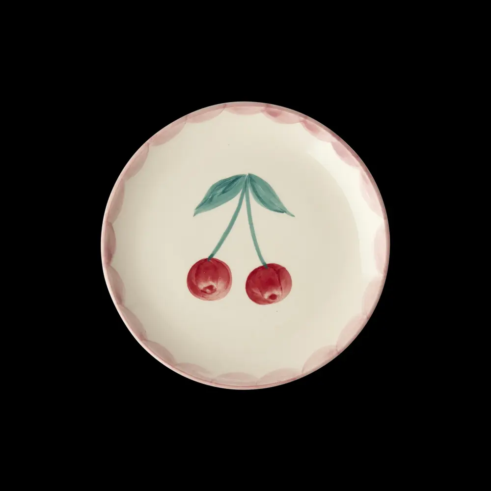 Ceramic Cake Plate Hand Painted Cherries