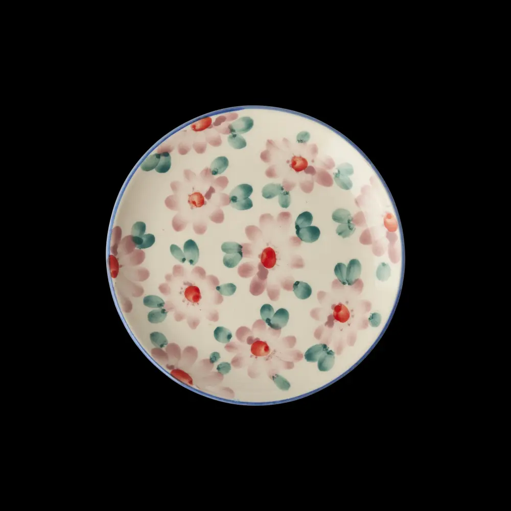 Ceramic Cake Plate Hand Painted Coral Flowers Wedding Gift