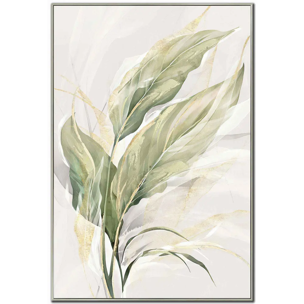 Emerald Leaves (Right) Hand Embellished Canvas Art, 28'' x 42''