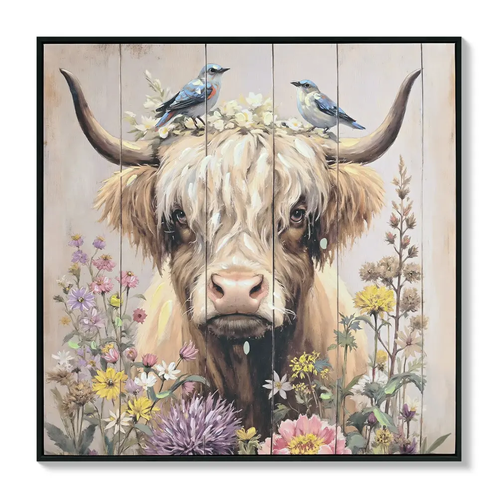 Highland Cow Wall Decor, Picture Sailcloth Art Print Living Room - Camel / Brown