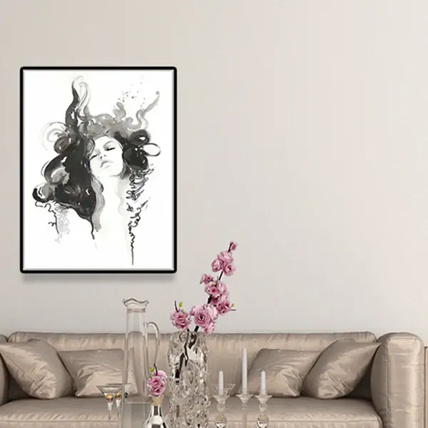 Midnight Curly Girl Canvas Art Figure Painting Minimalist Textured Wall Decor Home | Wall Art Decor