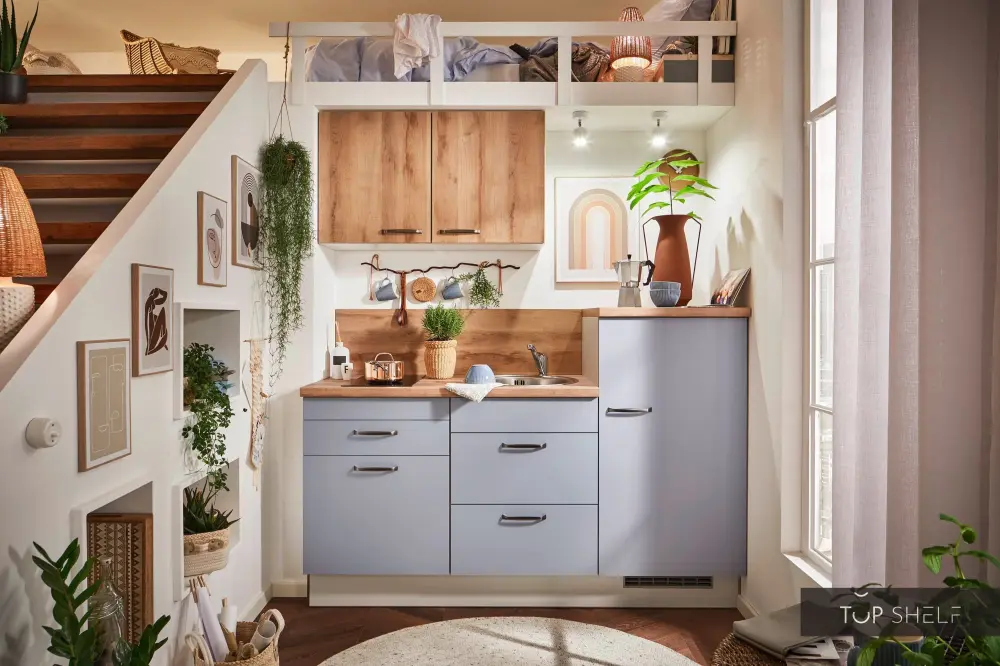 Pino kitchen 180 cm pastel blue & honey oak imitation instantly available ~