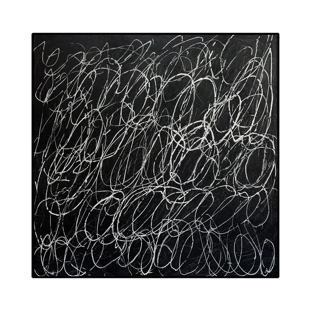 Rhythm Silence Oil Painting - Charcoal & White - Framed Canvas Print