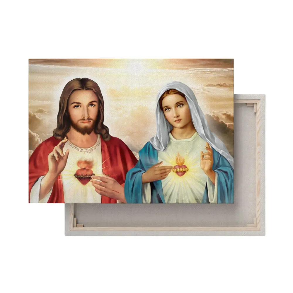 Sailcloth painting Heart Jesus Heart Mary 60x90 cm