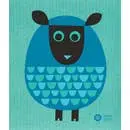 Swedish Dishcloth - PRESENT-DAY SHEEP LT + DARK PETROL ON TURQ - Signed Artist