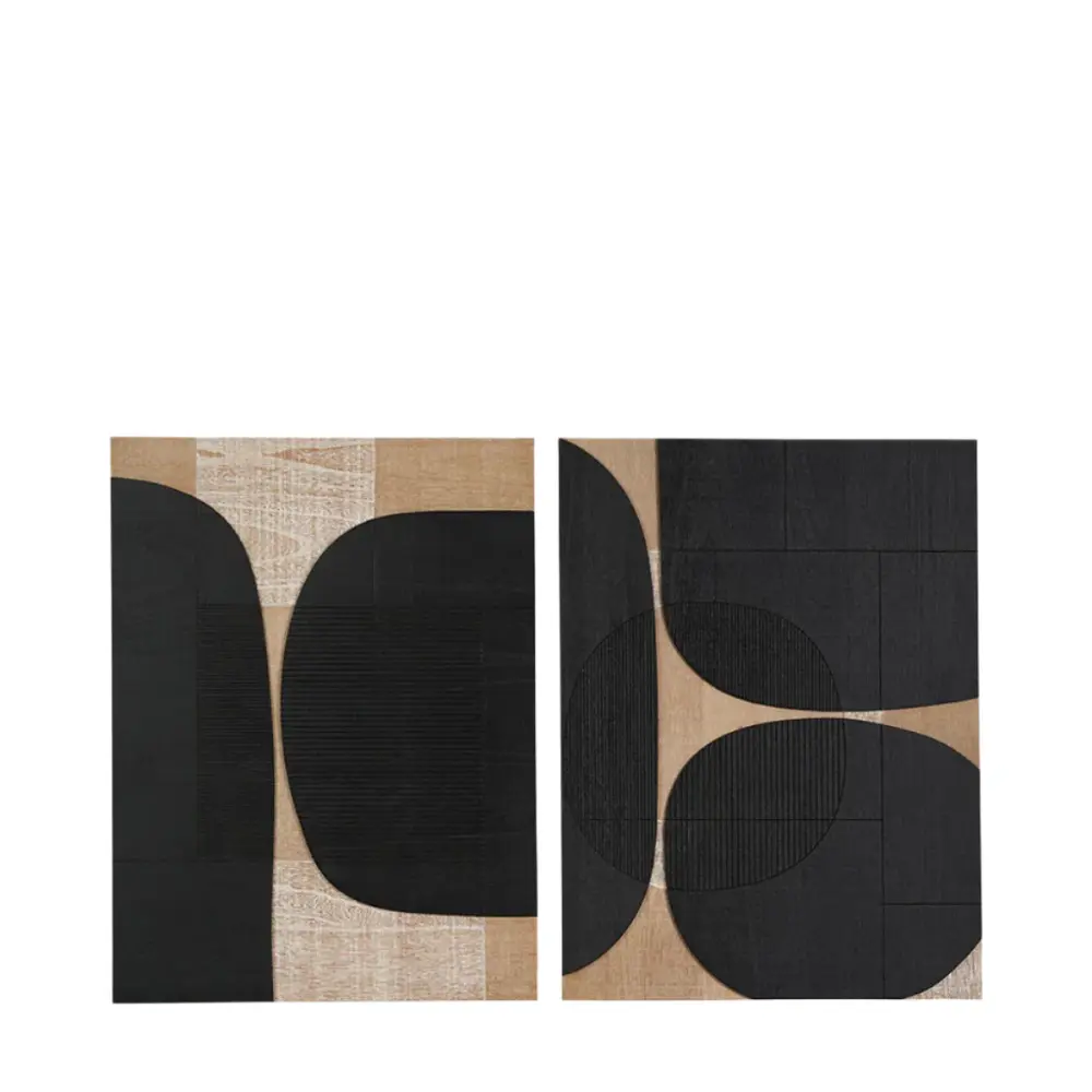 Textured Design Set 2 Wooden Wall Art - Black & Organic