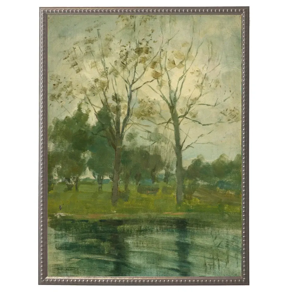 Two Trees Silhouetted Behind Water Course