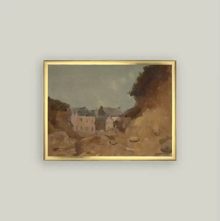 Village Dans Framed Antique Art - Signed Artist