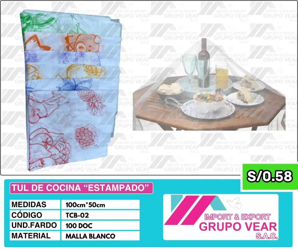 Vintage Style TUL DE COCINA “ESTAMPADO” (100 DOC)