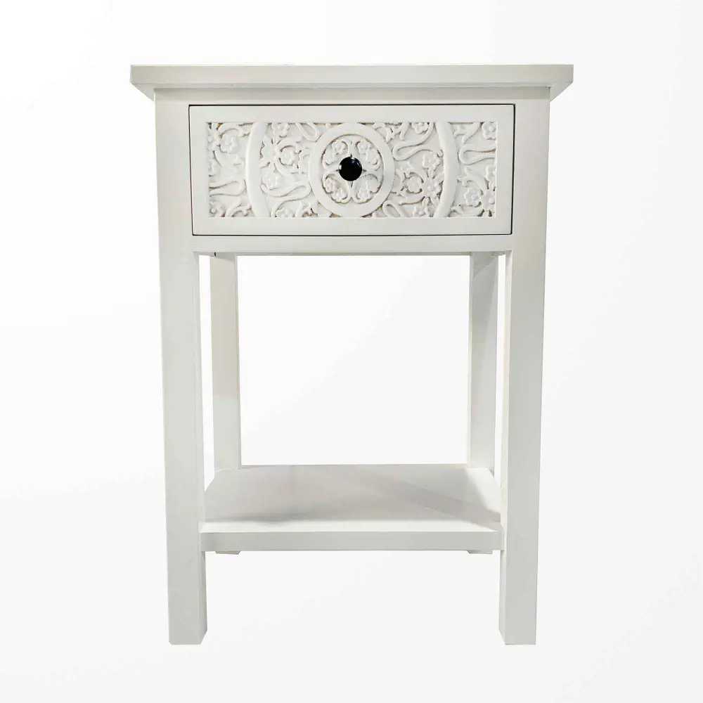White Ornate 1-Drawer Side Table, 20'' x 14'' x 27-1/2''