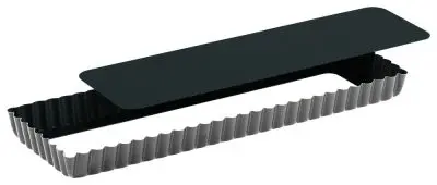 Gobel High-Visibility Non-stick Obsidian oblong fluted tart mold, movable bottom, 350 x 110 mm external / 340 x 100mm inte...