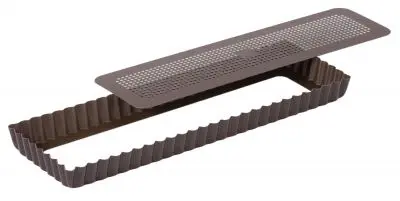 Gobel Non-stick perforated oblong fluted tart mold, Removable bottom, 350 x 110 mm external / 340 x 100 mm internal, heigh...