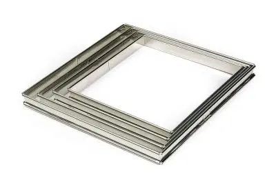 Gobel No-Tool Stainless Metal Steel square tart ring, Rolled edges, 4/10 thickness, 220 x 220 x 20 mm, 865550