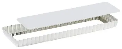 Gobel Tin plate oblong fluted tart mold, Removable bottom, 350 x 110 mm external / 340 x 100 mm internal, height 25 mm, 3 ...
