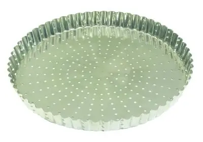 Gobel Tin plate perforated fluted tart mold, Ø300 mm height 28 mm, 3 Individual, 126345