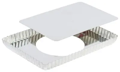 Gobel Tin plate rectangular fluted tart mold, Removable bottom, Ø290 x 205 mm external / 275 x 195 mm internal, height 25...